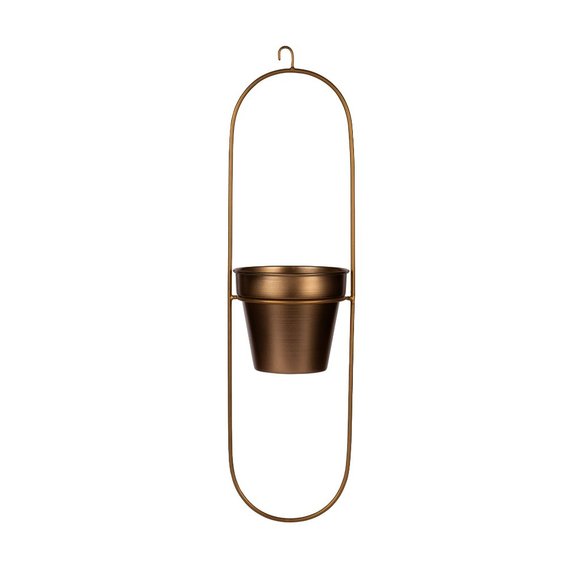 "Capsule" Oval Shaped Hanging Metal Planter in Gold Finish - Picture 3 of 6
